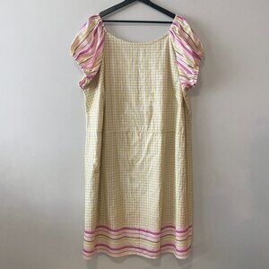 Handmade Plus Size Cotton Viscose Yellow White Gingham Pink Stripes Dress